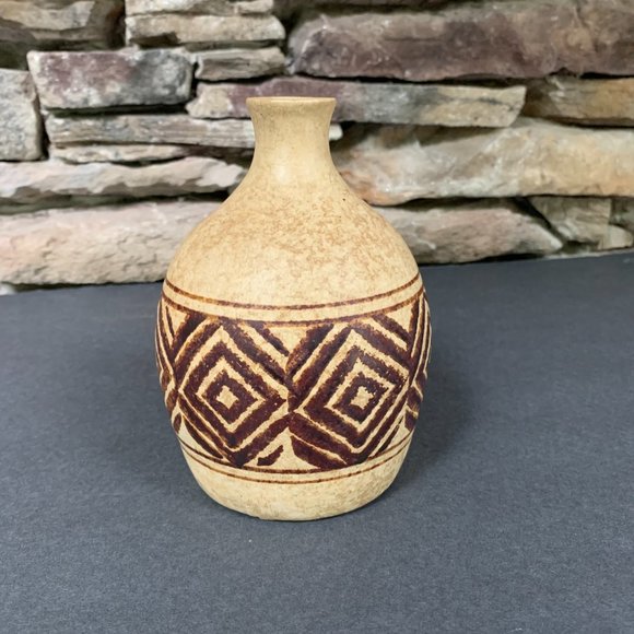 Pottery Craft USA Vase Tribal Geometric Design 70s Stoneware California Pottery - Picture 3 of 6